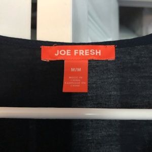 Navy blouse, silky v neck front; cotton back